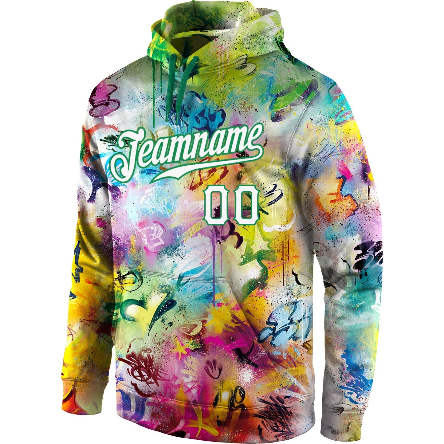 Custom Stitched Graffiti Pattern White-Kelly Green 3D Sports Pullover Sweatshirt Hoodie view 2
