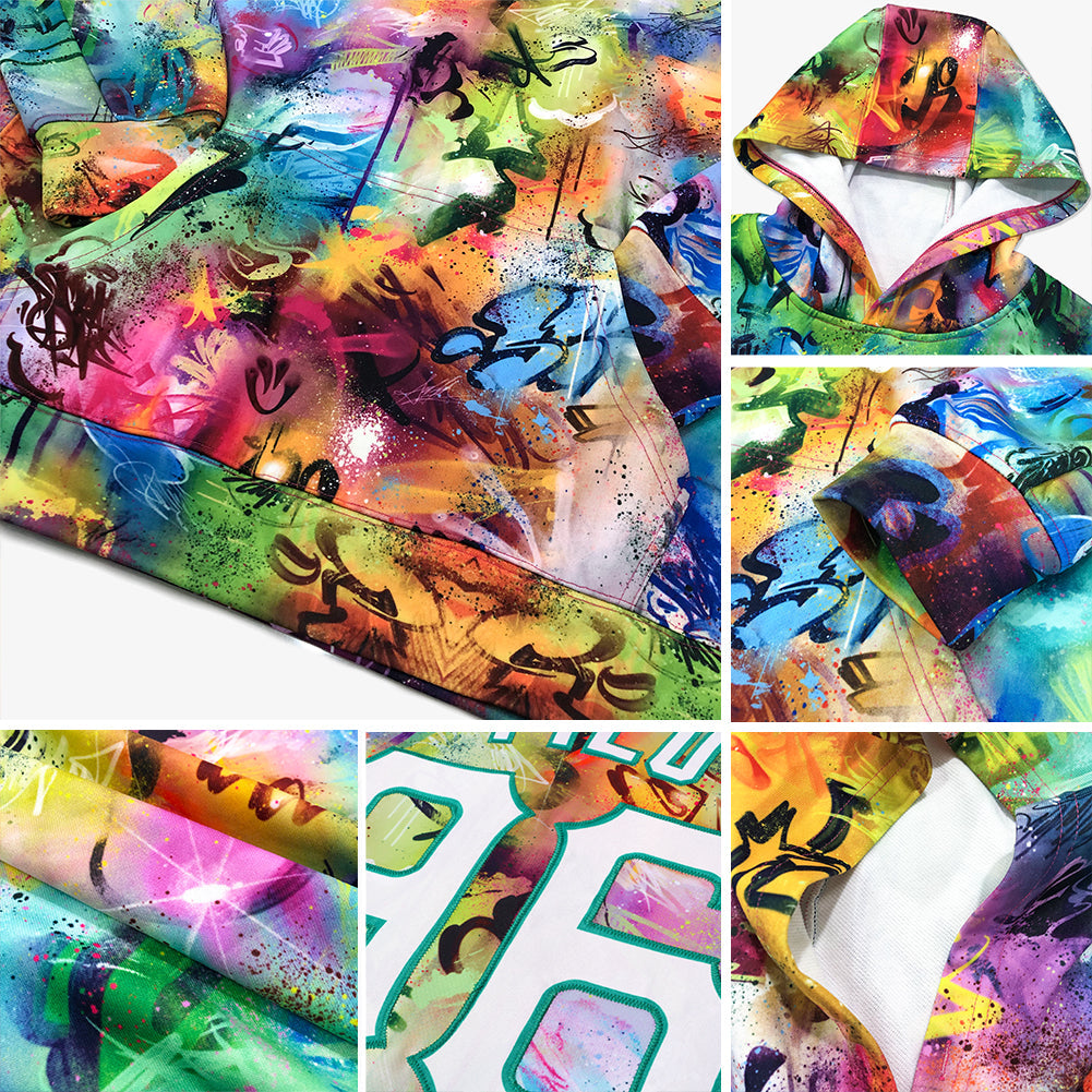 Custom Stitched Graffiti Pattern White-Kelly Green 3D Sports Pullover Sweatshirt Hoodie view 7