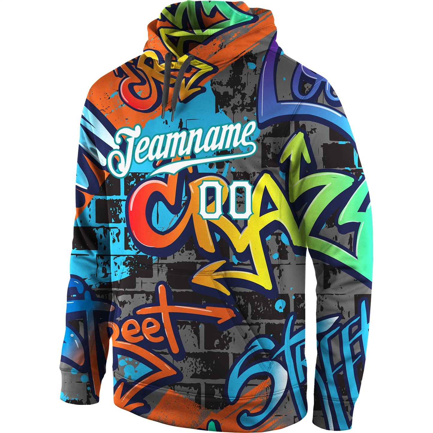 Custom Stitched Graffiti Pattern White-Aqua 3D Sports Pullover Sweatshirt Hoodie view 2