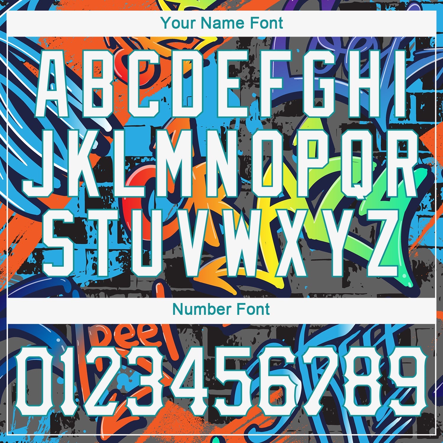 Custom Stitched Graffiti Pattern White-Aqua 3D Sports Pullover Sweatshirt Hoodie view 6