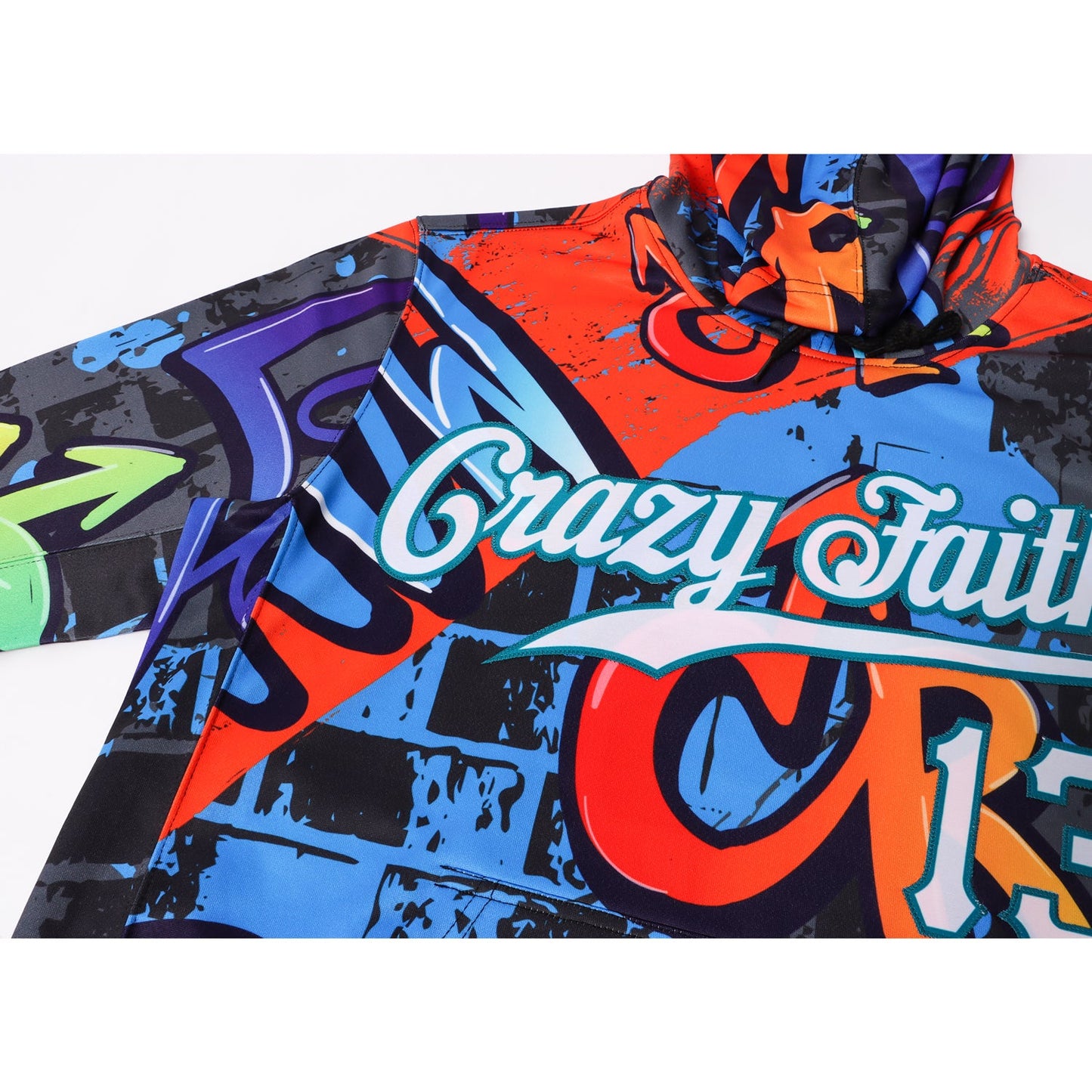 Custom Stitched Graffiti Pattern White-Aqua 3D Sports Pullover Sweatshirt Hoodie view 7