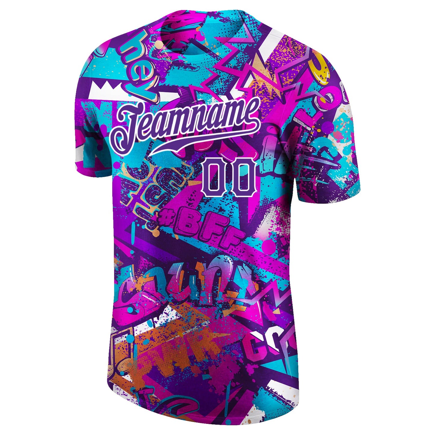 Custom Graffiti Pattern Purple-White 3D Performance T-Shirt view 5