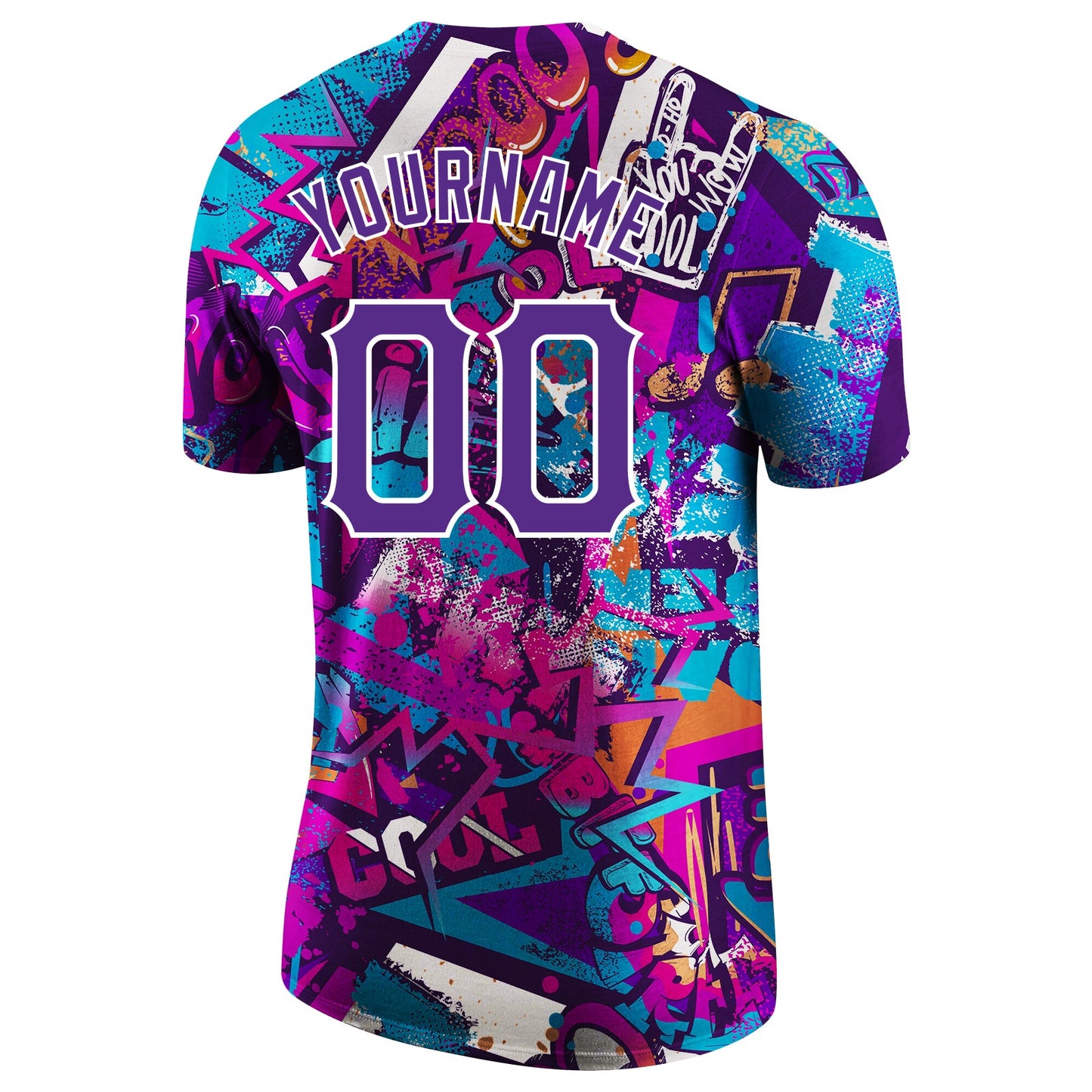 Custom Graffiti Pattern Purple-White 3D Performance T-Shirt view 6