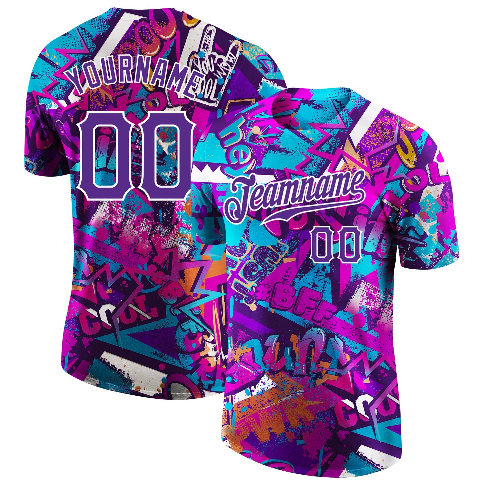 Custom Graffiti Pattern Purple-White 3D Performance T-Shirt - Main View