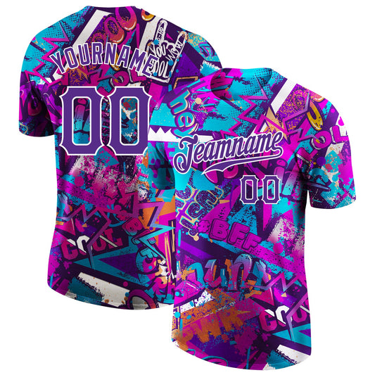 Custom Graffiti Pattern Purple-White 3D Performance T-Shirt - Main View