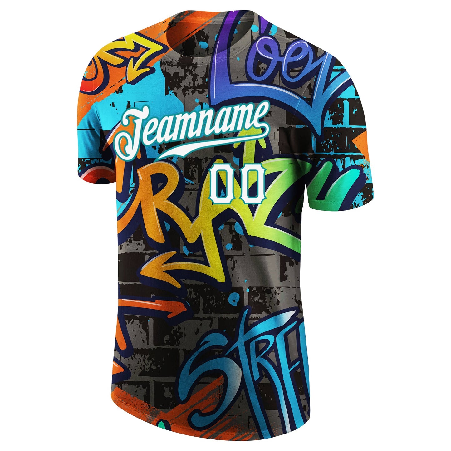 Custom Graffiti Pattern White-Aqua 3D Performance T-Shirt view 5