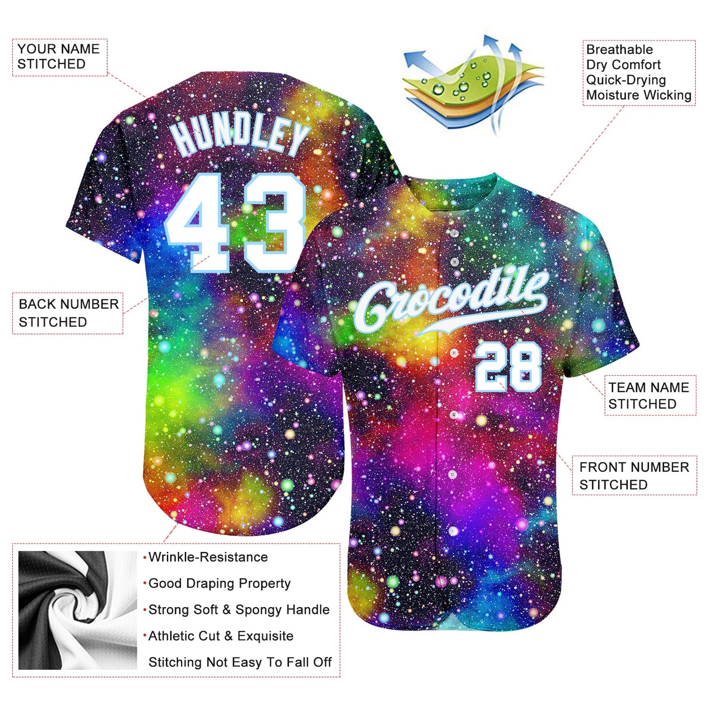 Custom Galactic White-Light Blue 3D Authentic Baseball Jersey view 3