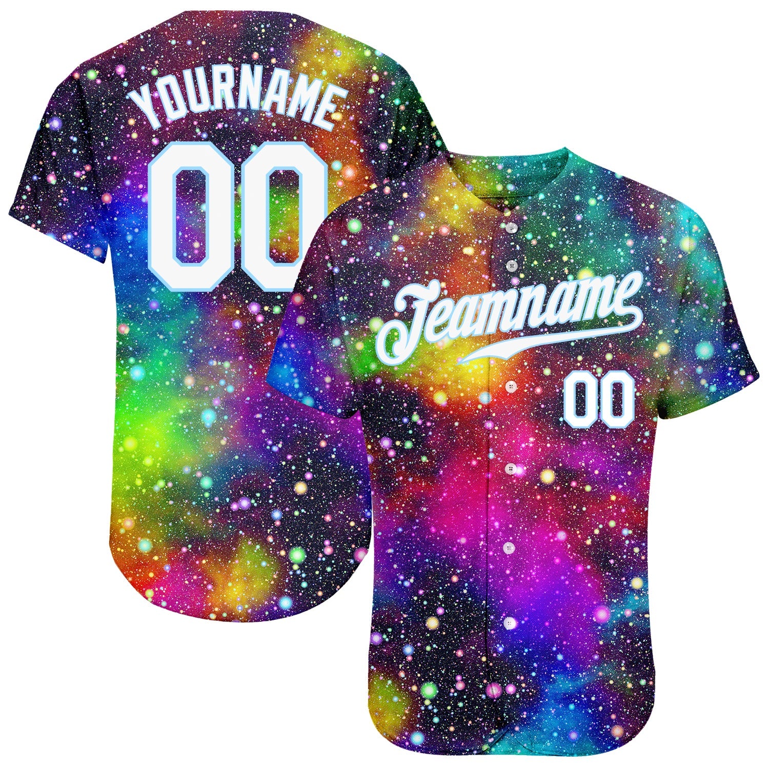 Custom Galactic White-Light Blue 3D Authentic Baseball Jersey - Main View