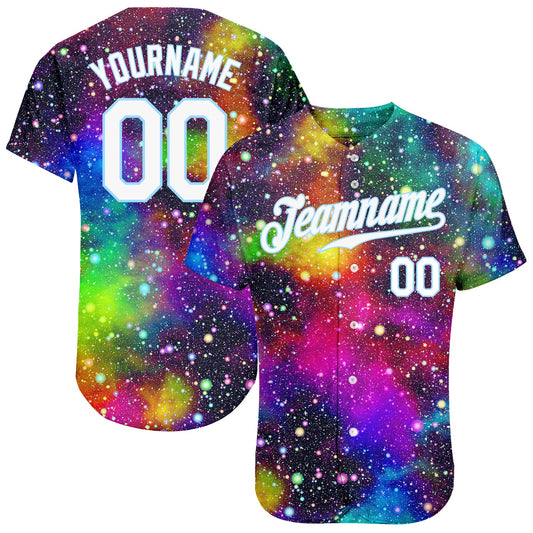 Custom Galactic White-Light Blue 3D Authentic Baseball Jersey - Main View