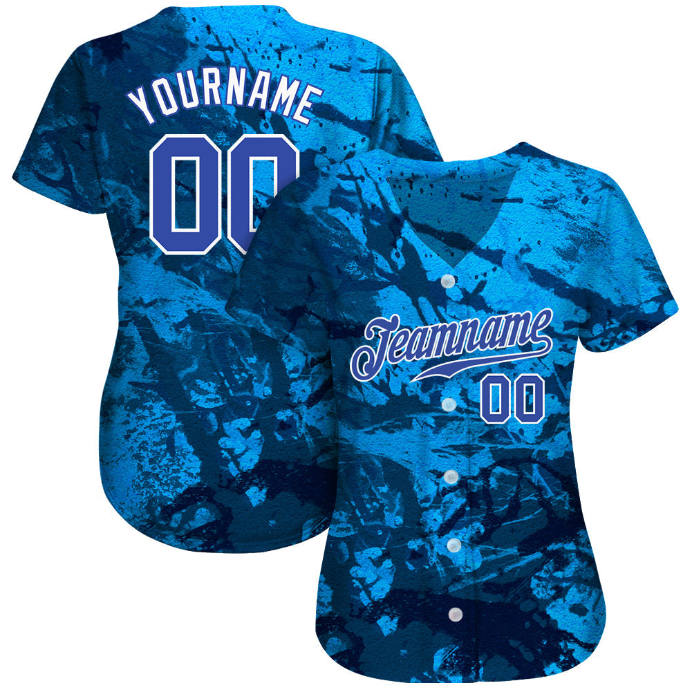 Custom Graffiti Pattern Royal-White 3D Authentic Baseball Jersey view 2