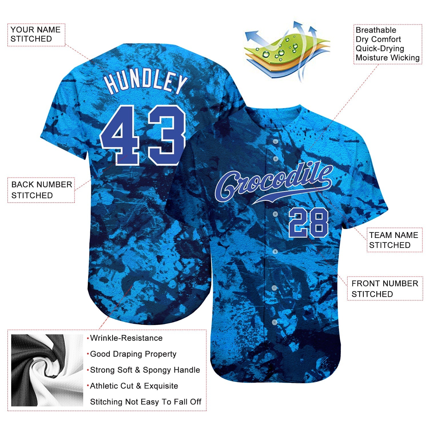 Custom Graffiti Pattern Royal-White 3D Authentic Baseball Jersey view 3