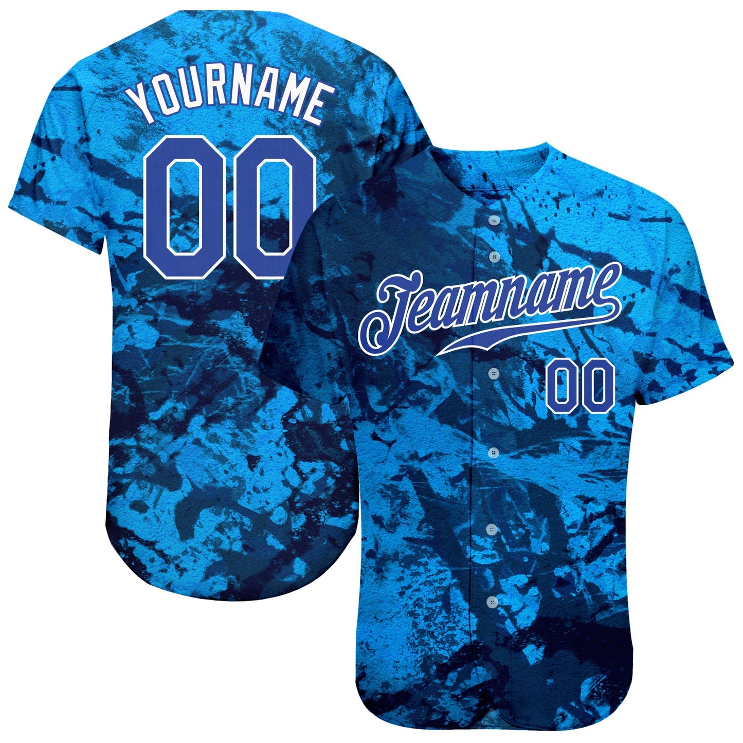 Custom Graffiti Pattern Royal-White 3D Authentic Baseball Jersey - Main View