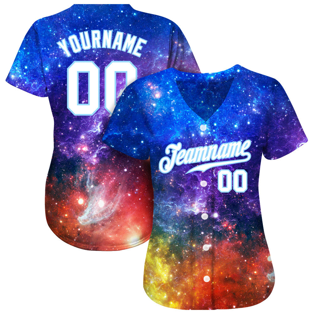 Custom Galactic White-Light Blue 3D Authentic Baseball Jersey view 3
