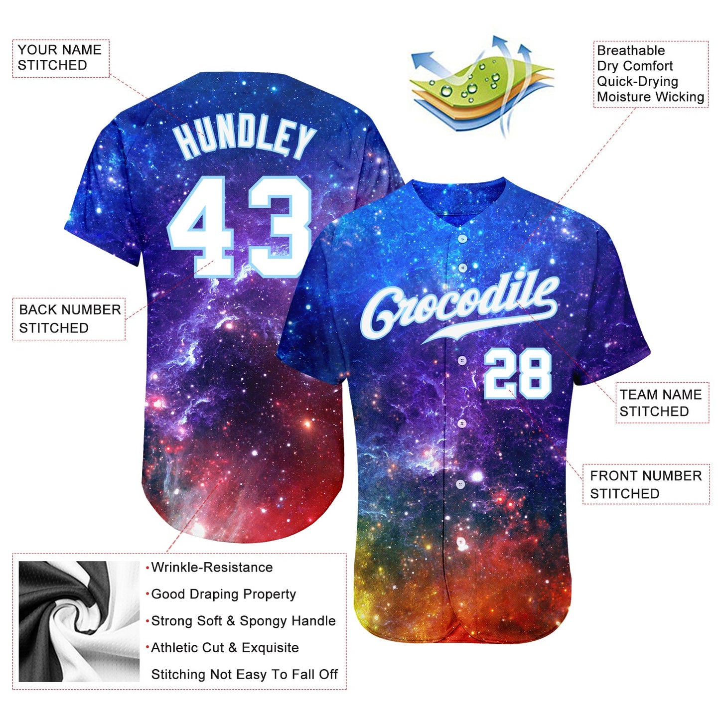 Custom Galactic White-Light Blue 3D Authentic Baseball Jersey view 4