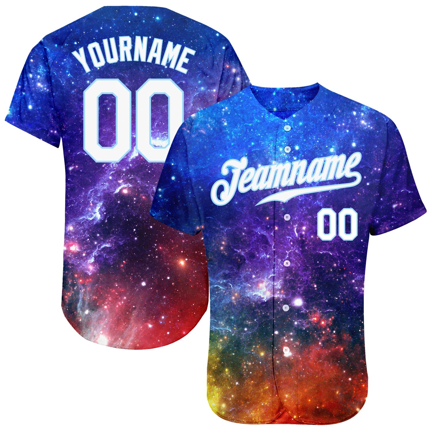Custom Galactic White-Light Blue 3D Authentic Baseball Jersey - Main View
