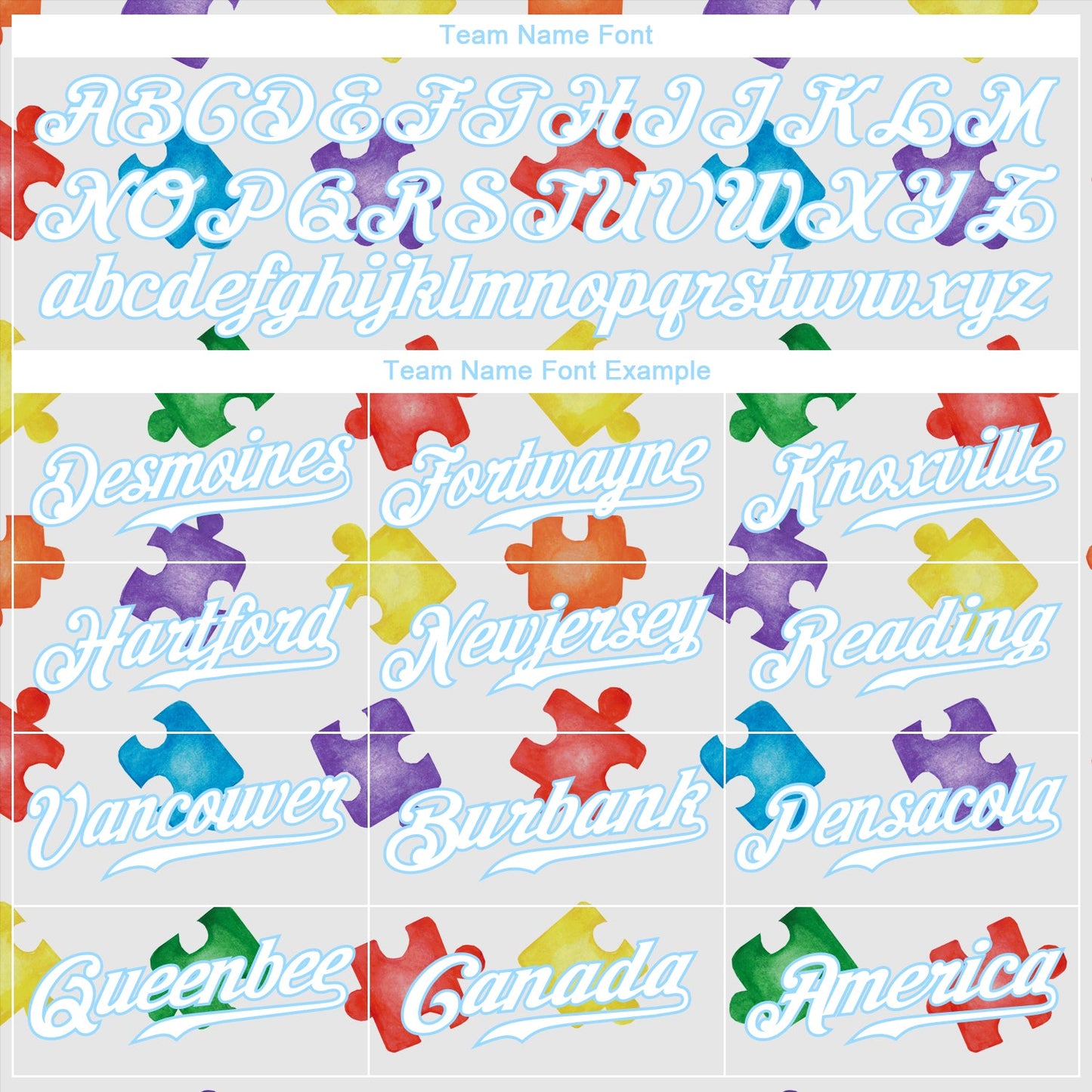 Custom Autism Supporter Awareness Puzzle Pieces White-Light Blue 3D Authentic Baseball Jersey view 4
