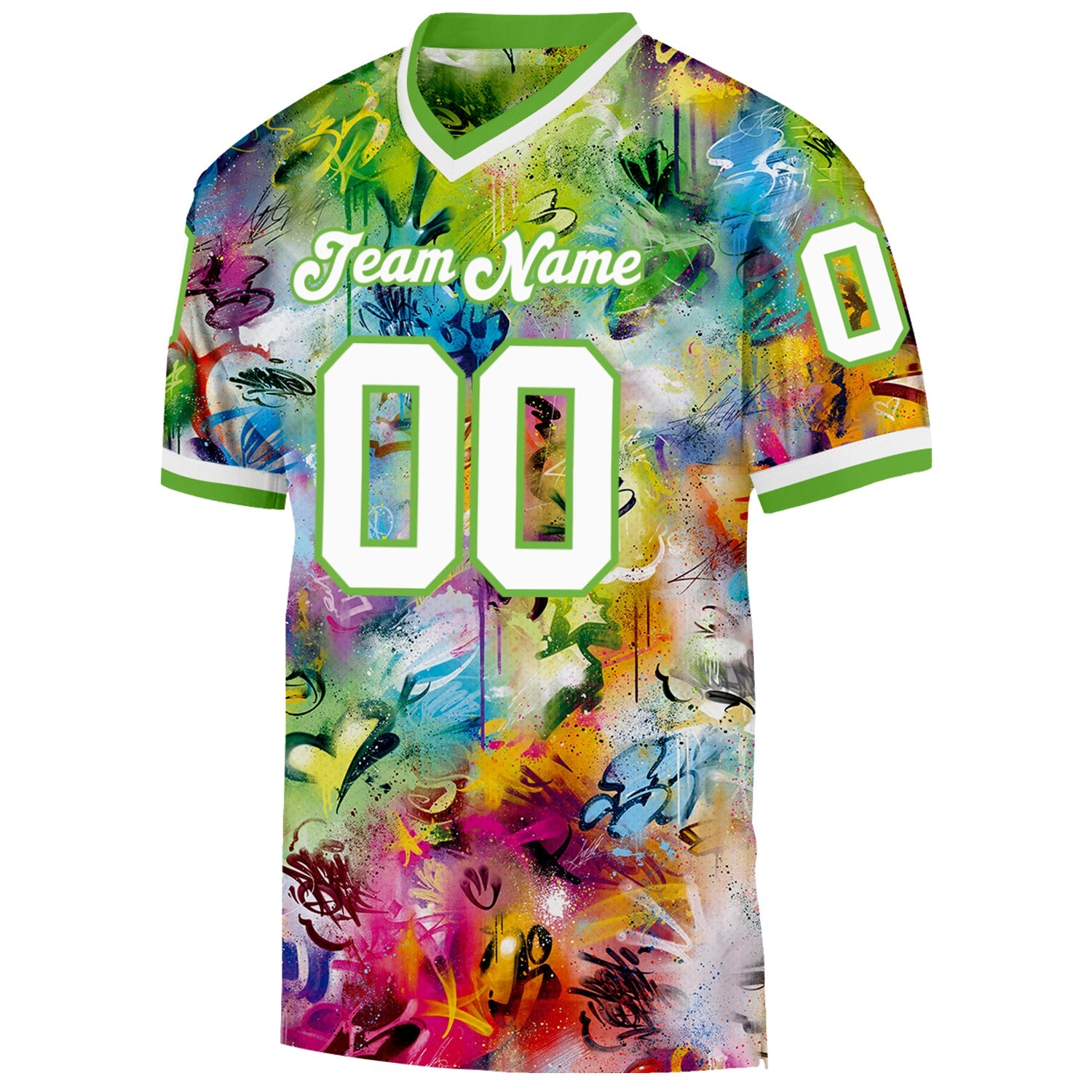 Custom Graffiti Pattern White-Neon Green 3D Authentic Throwback Football Jersey view 2