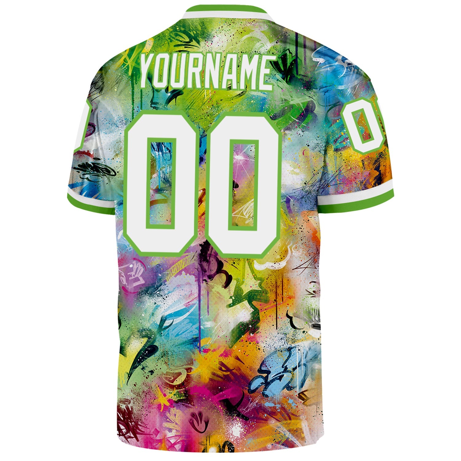 Custom Graffiti Pattern White-Neon Green 3D Authentic Throwback Football Jersey view 3