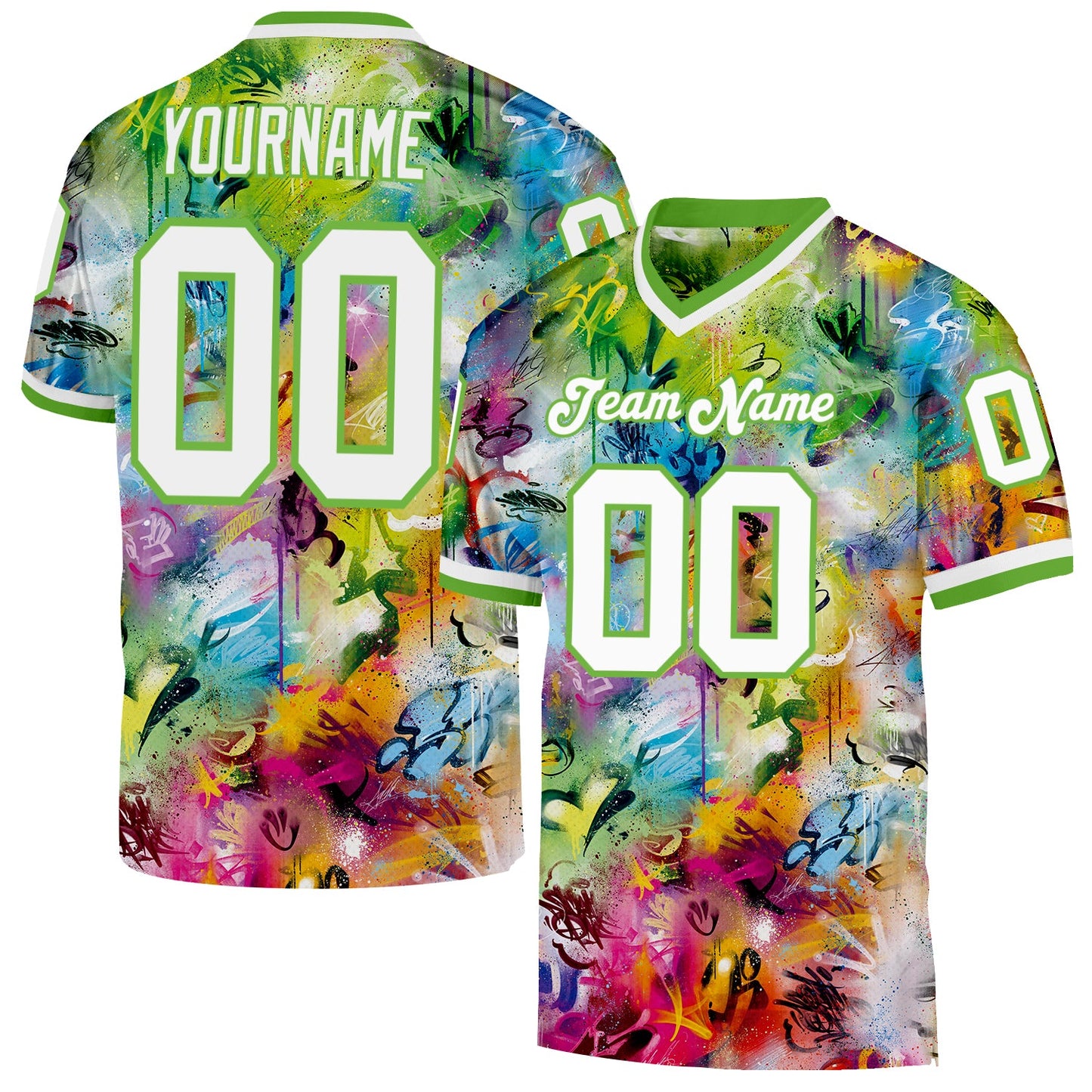 Custom Graffiti Pattern White-Neon Green 3D Authentic Throwback Football Jersey - Main View