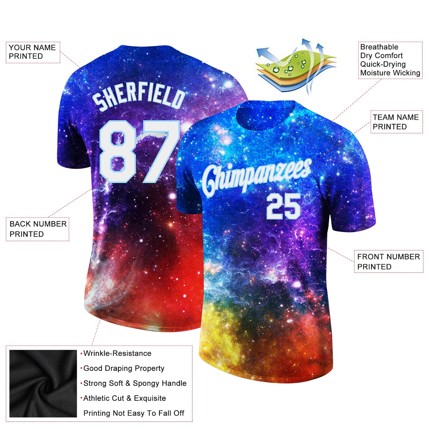 Custom Galactic White-Light Blue 3D Performance T-Shirt view 3