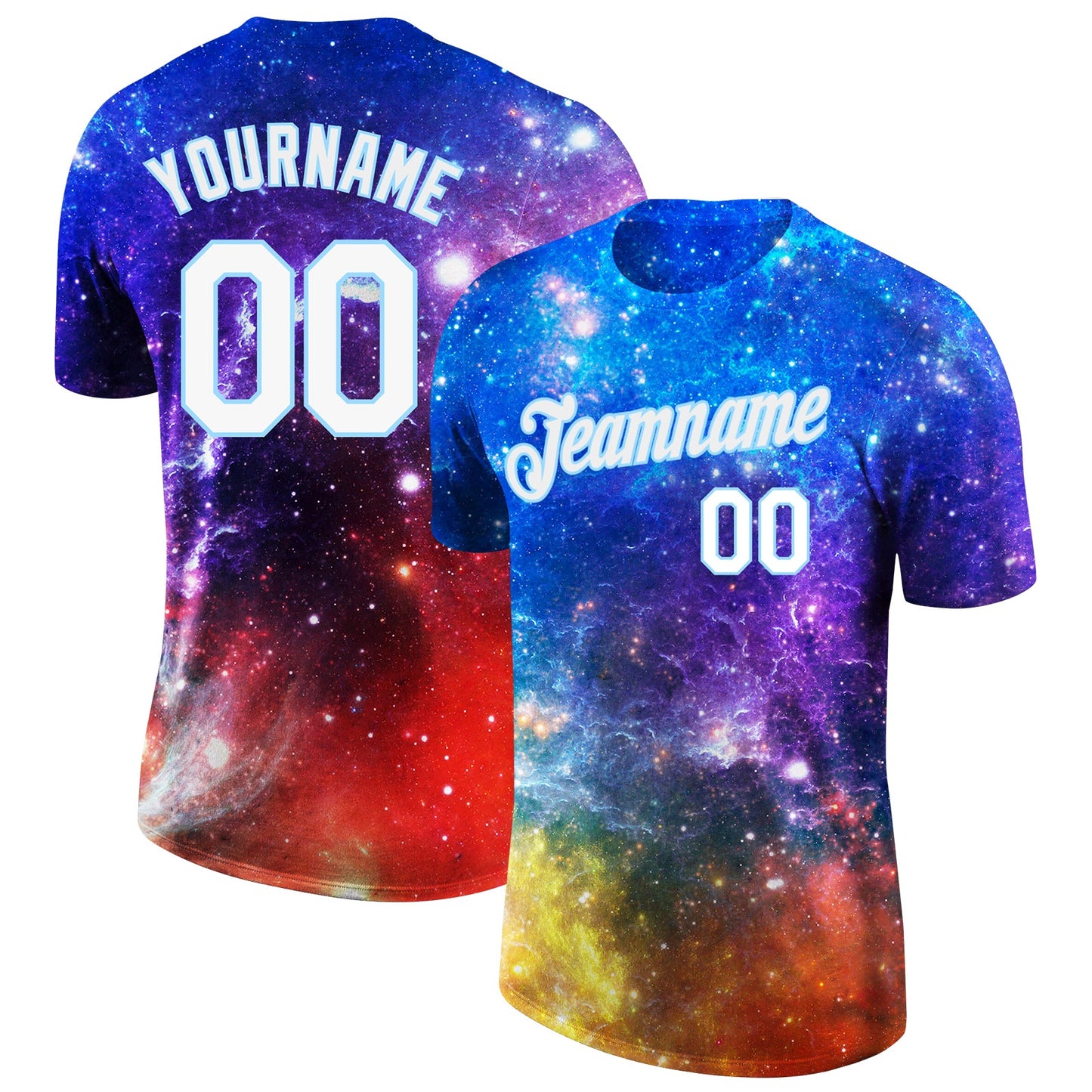 Custom Galactic White-Light Blue 3D Performance T-Shirt - Main View