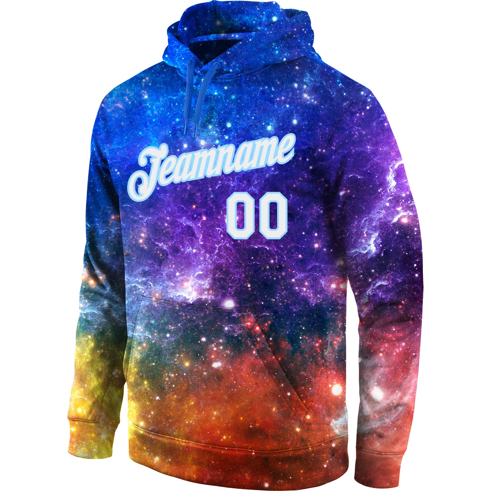 Custom Stitched Galactic White-Light Blue 3D Sports Pullover Sweatshirt Hoodie view 2