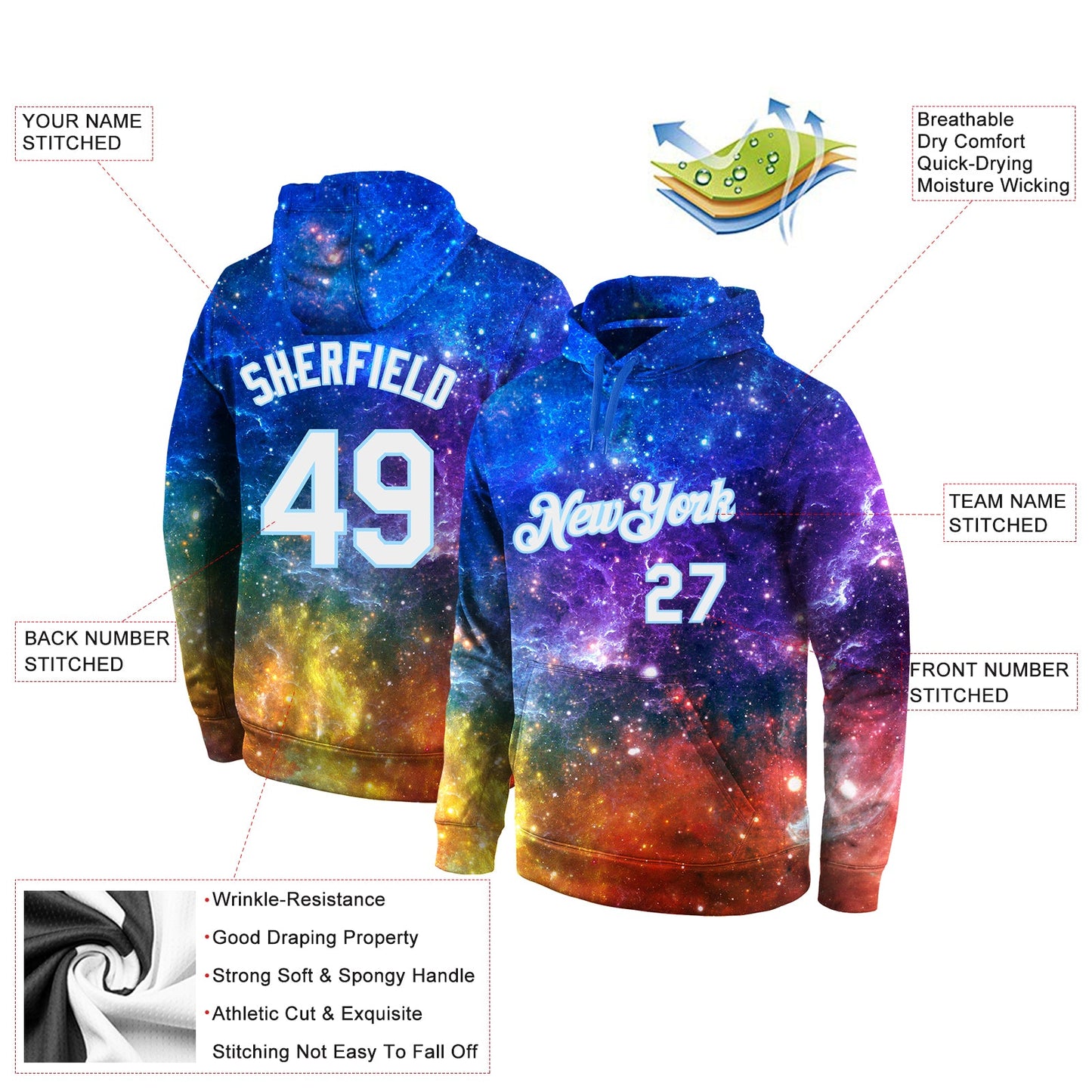 Custom Stitched Galactic White-Light Blue 3D Sports Pullover Sweatshirt Hoodie view 4