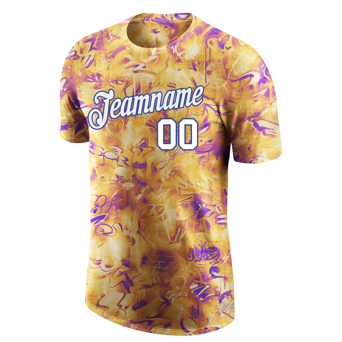 Custom Splashes Graffiti Pattern White-Royal 3D Performance T-Shirt view 5