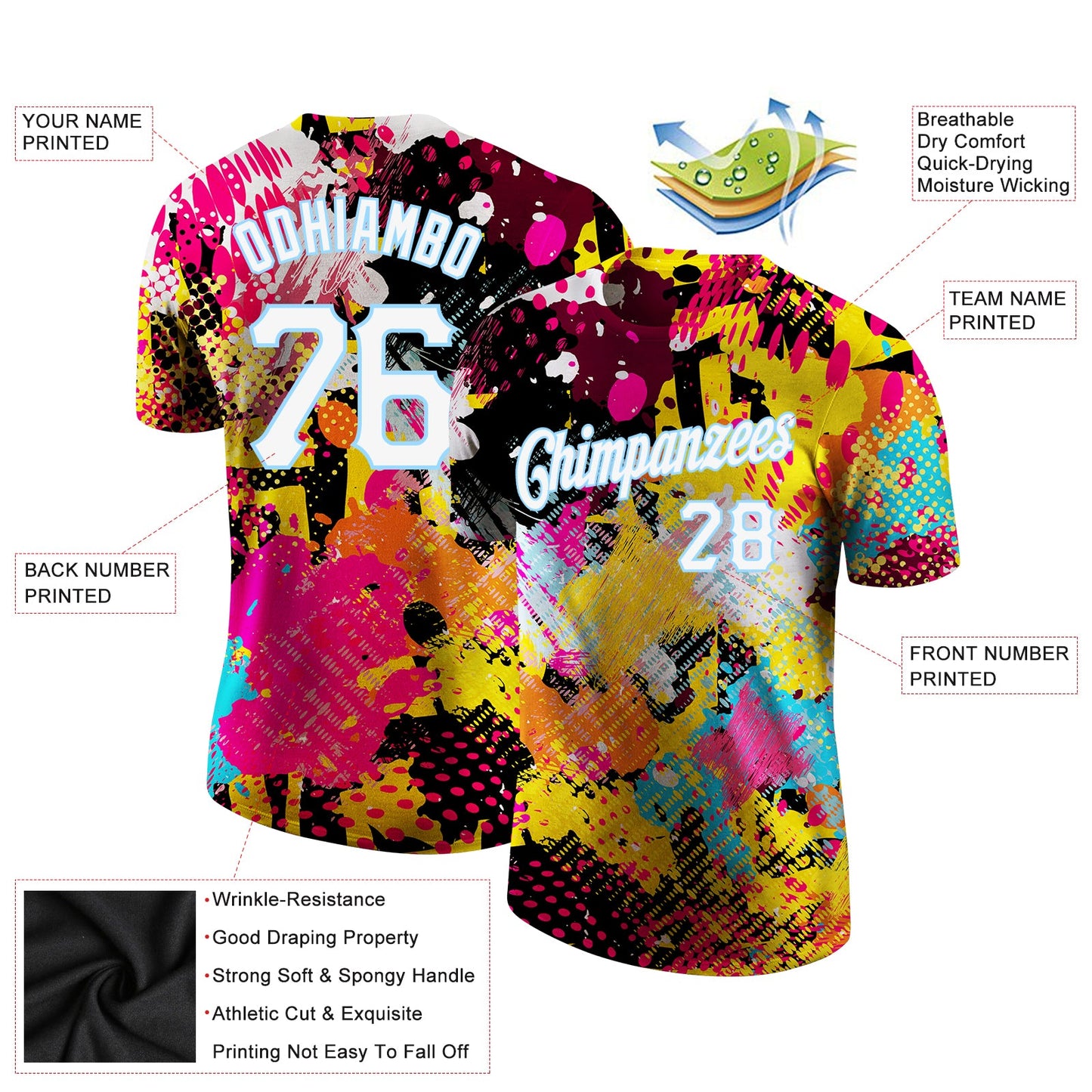 Custom Graffiti Bright Psychedelic Pattern White-Light Blue 3D Performance T-Shirt view 3