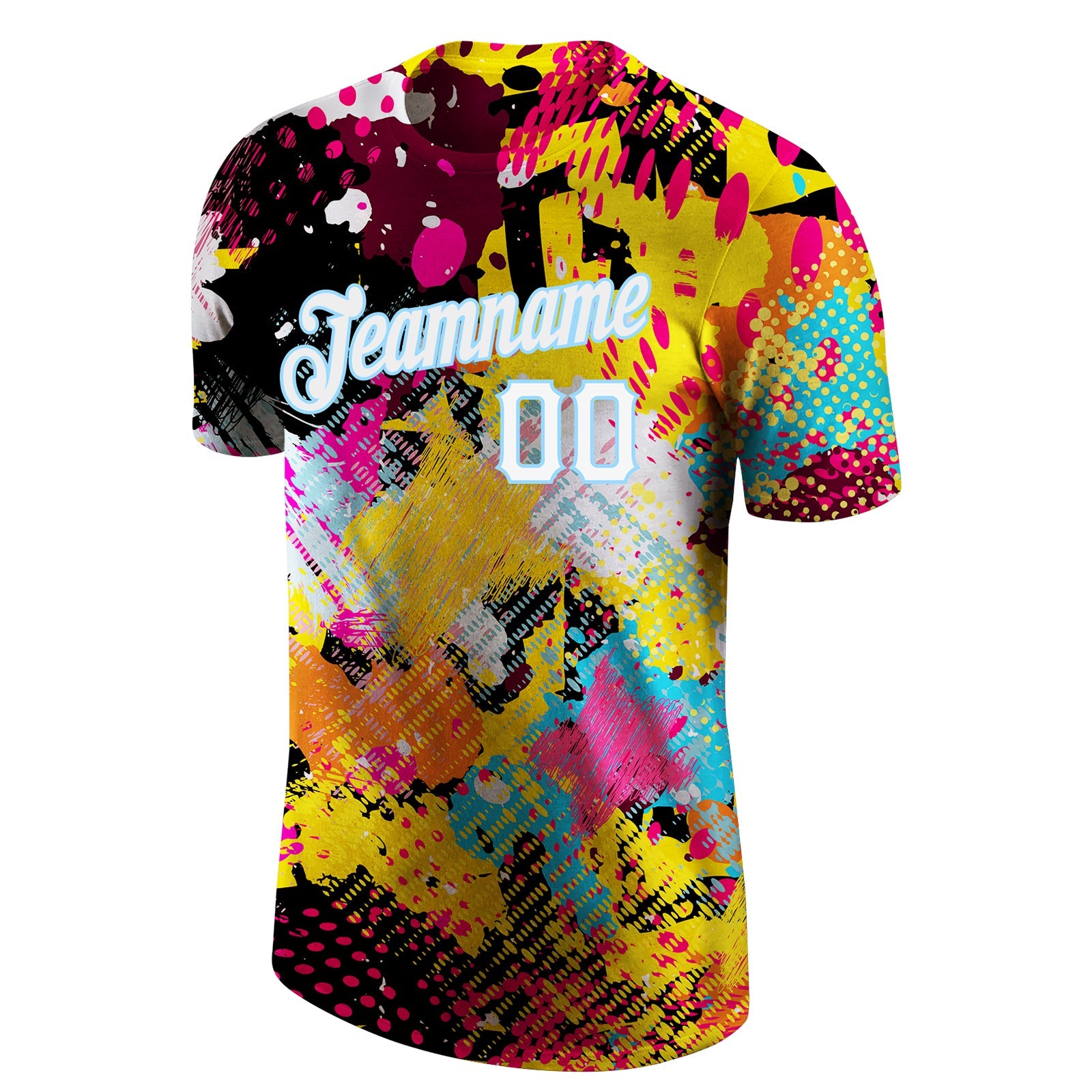 Custom Graffiti Bright Psychedelic Pattern White-Light Blue 3D Performance T-Shirt view 6