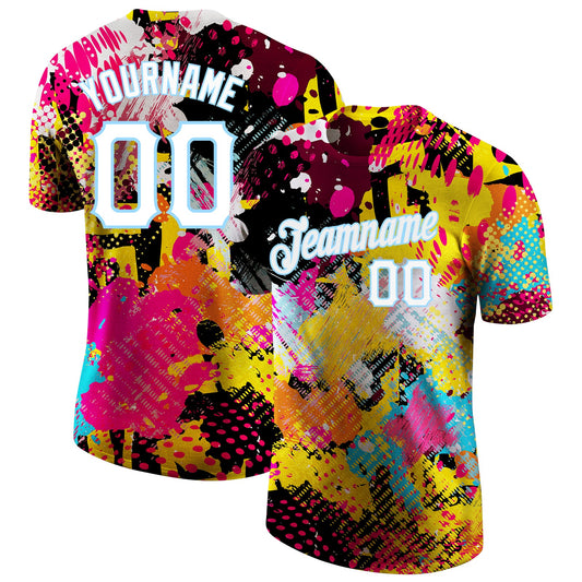 Custom Graffiti Bright Psychedelic Pattern White-Light Blue 3D Performance T-Shirt - Main View