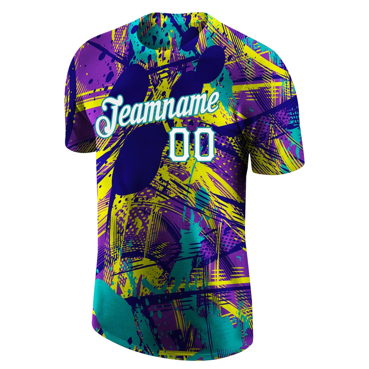 Custom Graffiti Abstract Urban Pattern White-Aqua 3D Performance T-Shirt view 5