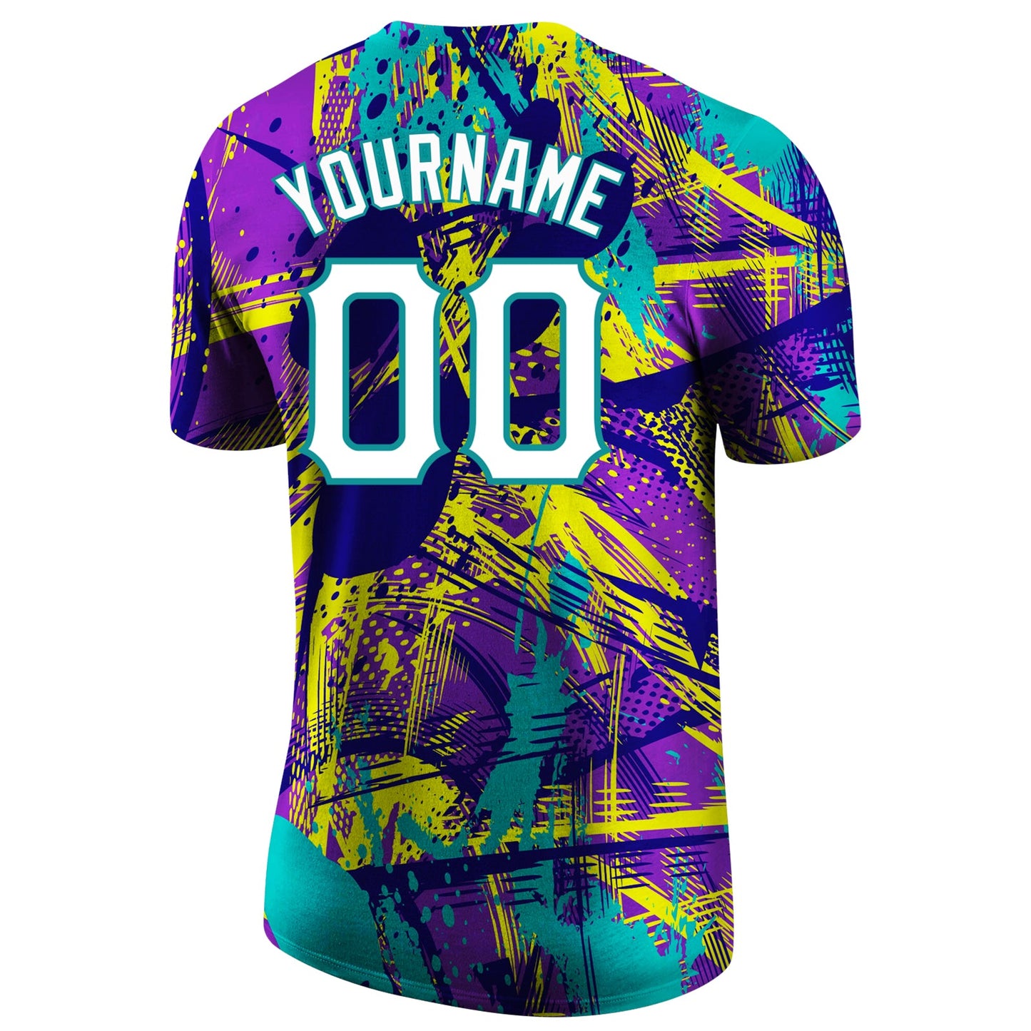 Custom Graffiti Abstract Urban Pattern White-Aqua 3D Performance T-Shirt view 6
