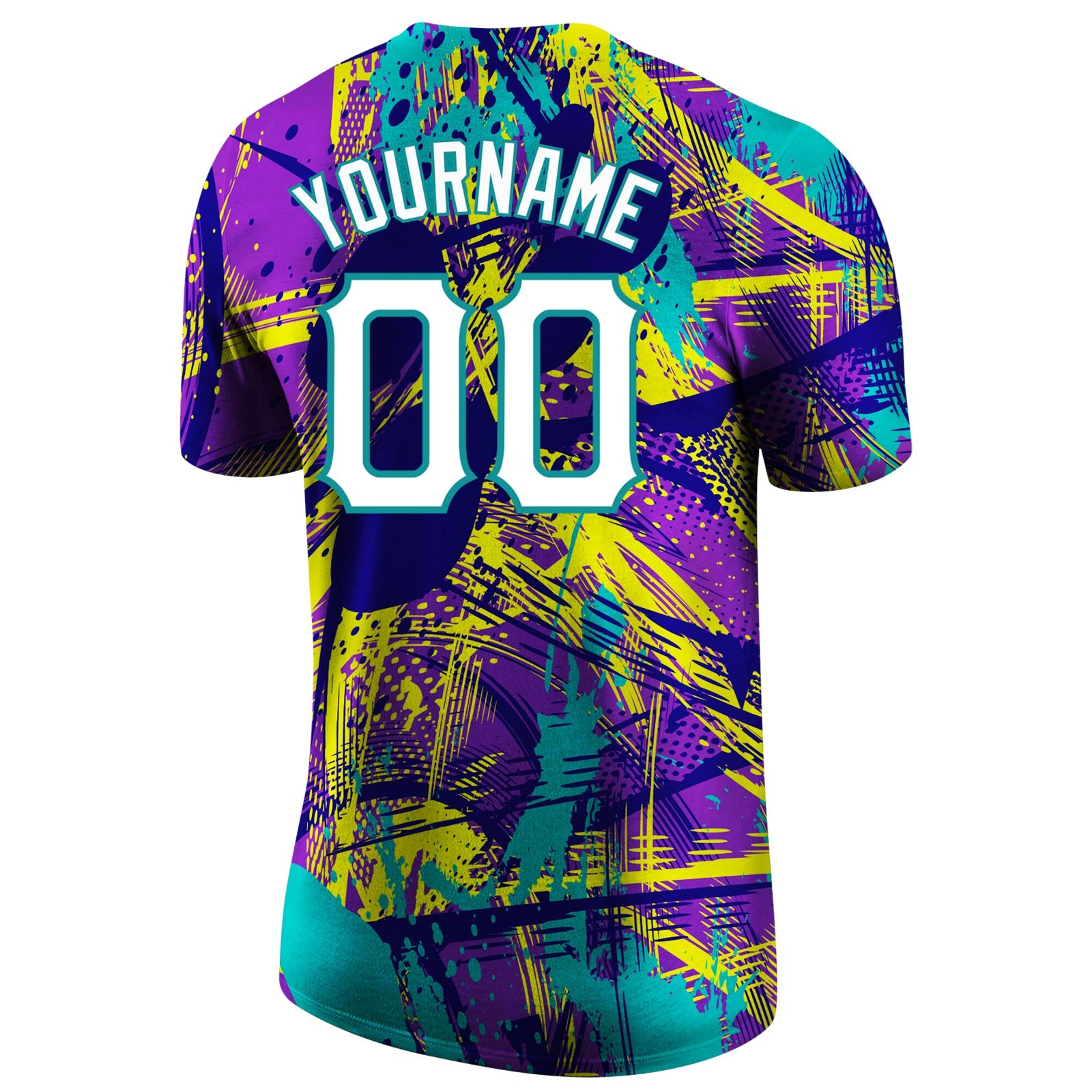 Custom Graffiti Abstract Urban Pattern White-Aqua 3D Performance T-Shirt view 6