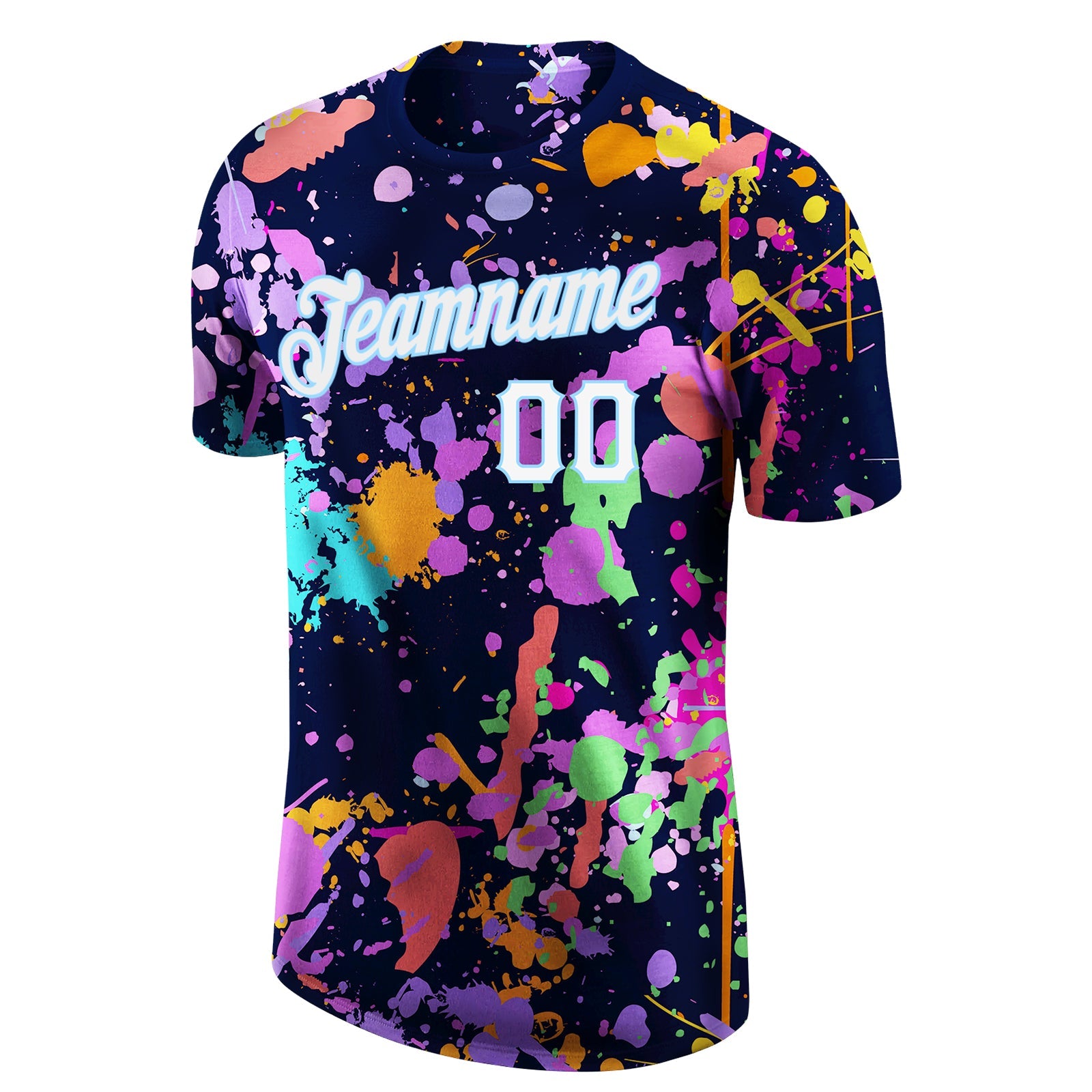 Custom Splashes Graffiti Pattern White-Light Blue 3D Performance T-Shirt view 5