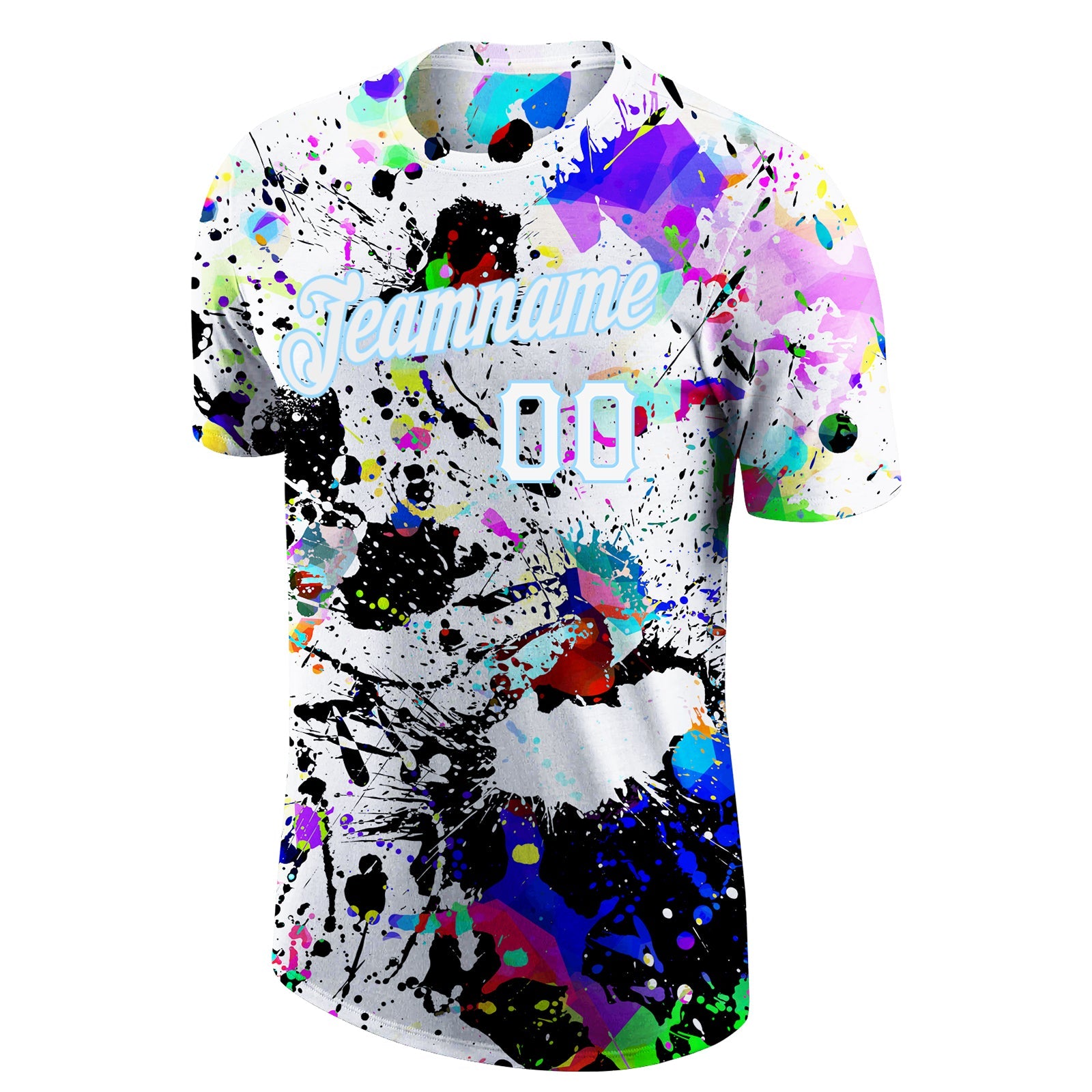 Custom Splashes Graffiti Pattern White-Light Blue 3D Performance T-Shirt view 5