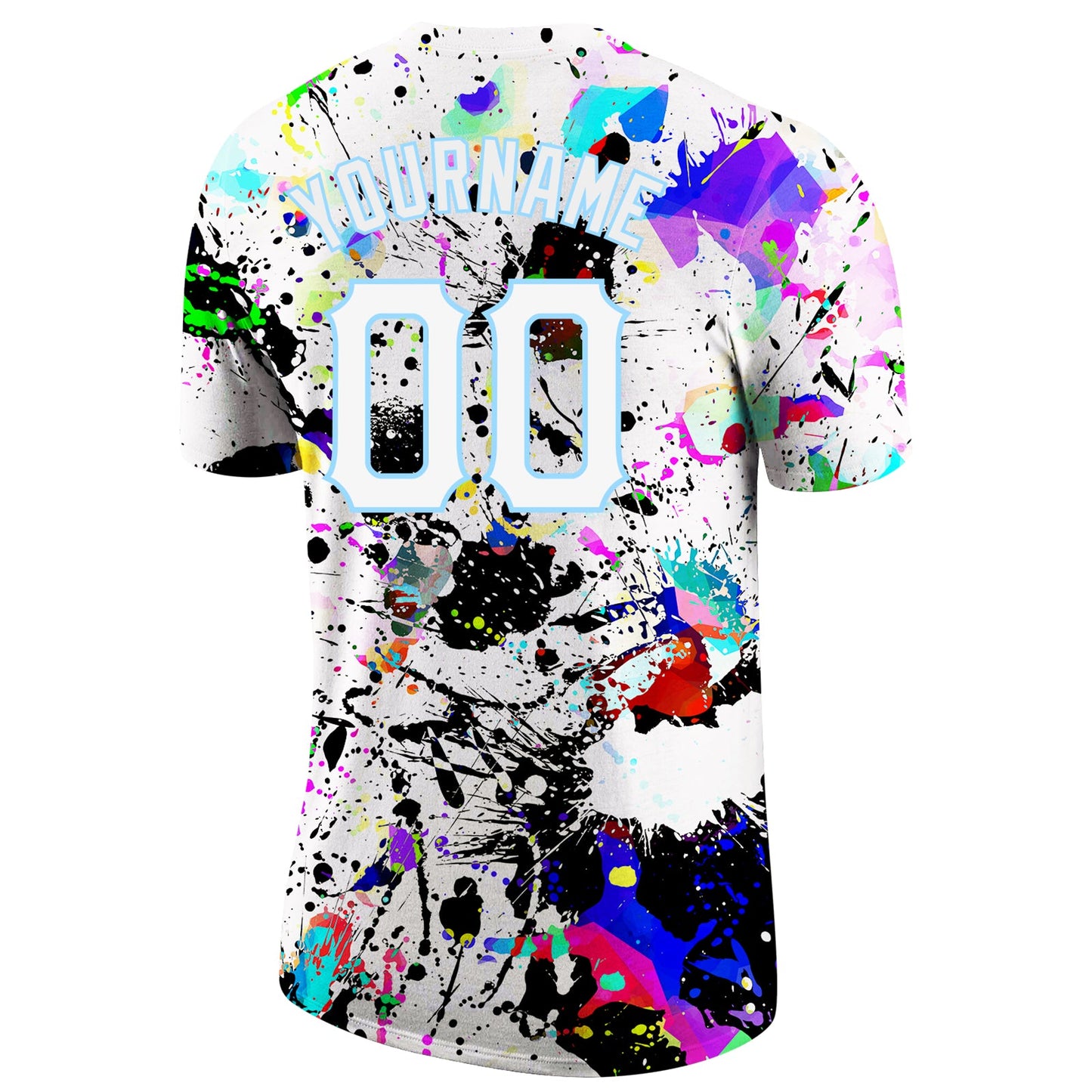 Custom Splashes Graffiti Pattern White-Light Blue 3D Performance T-Shirt view 6