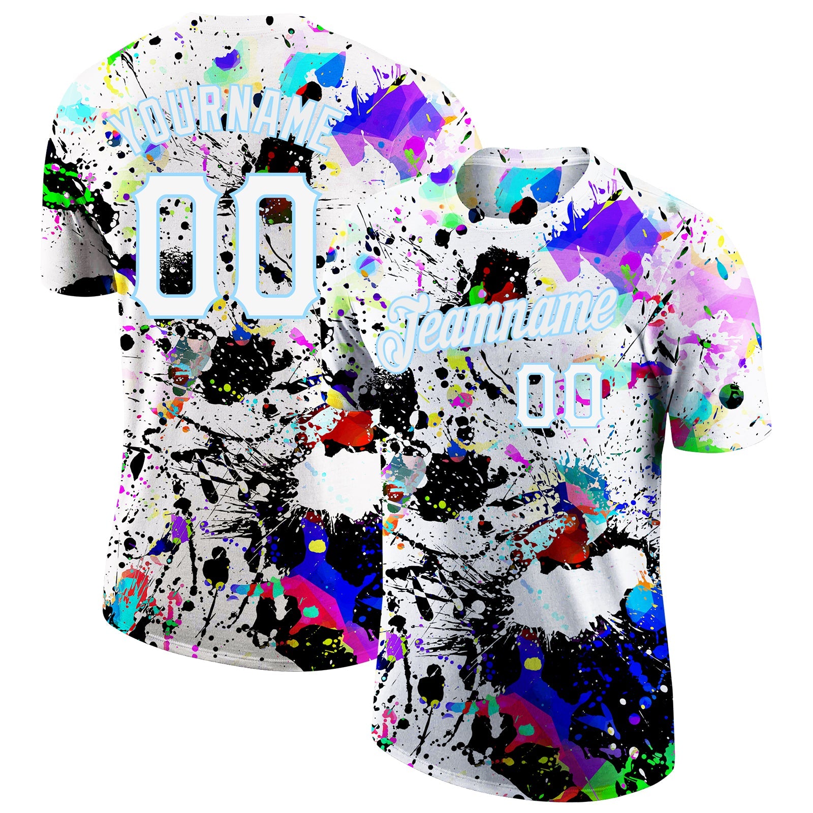 Custom Splashes Graffiti Pattern White-Light Blue 3D Performance T-Shirt - Main View