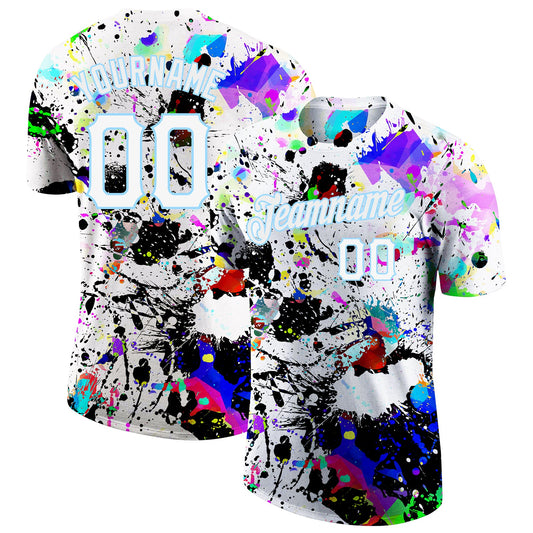 Custom Splashes Graffiti Pattern White-Light Blue 3D Performance T-Shirt - Main View