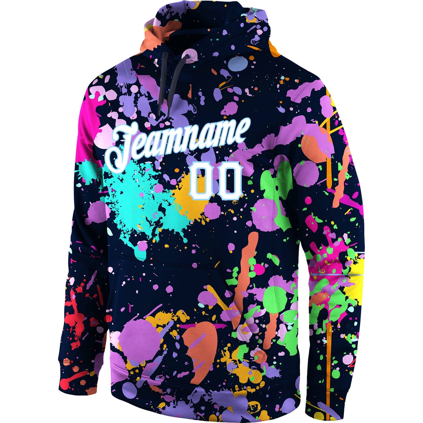 Custom Stitched Splashes Graffiti Pattern White-Light Blue 3D Sports Pullover Sweatshirt Hoodie view 2