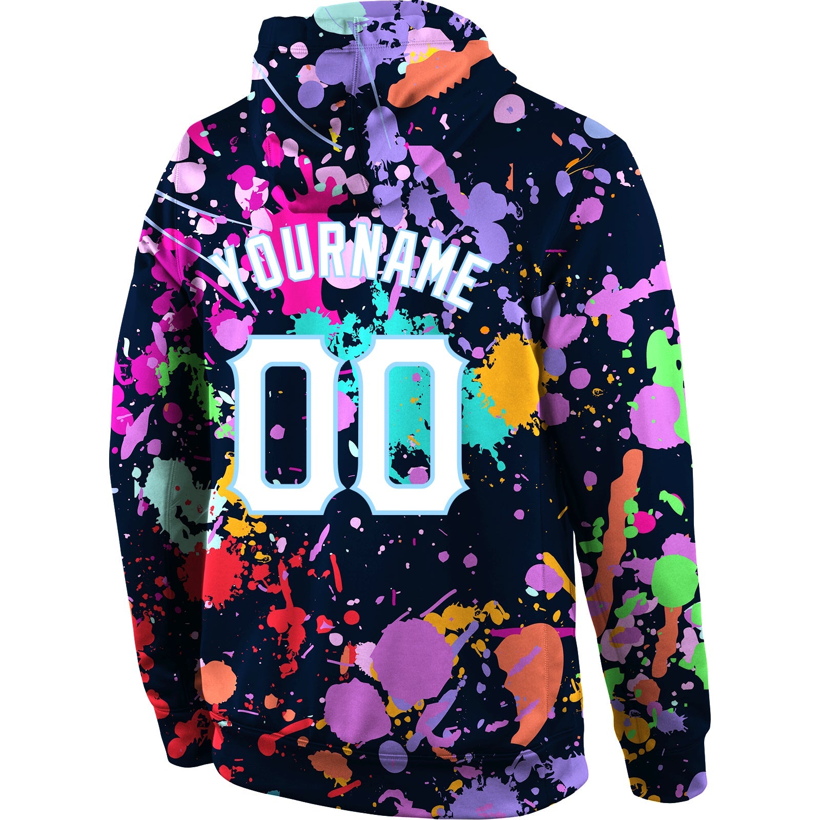 Custom Stitched Splashes Graffiti Pattern White-Light Blue 3D Sports Pullover Sweatshirt Hoodie view 3