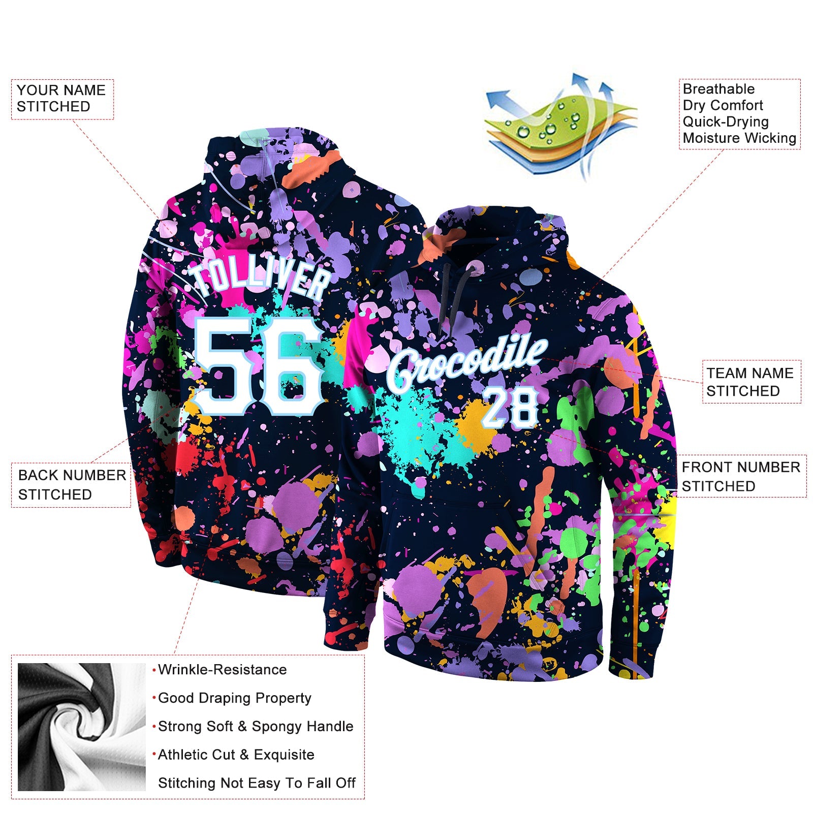 Custom Stitched Splashes Graffiti Pattern White-Light Blue 3D Sports Pullover Sweatshirt Hoodie view 4