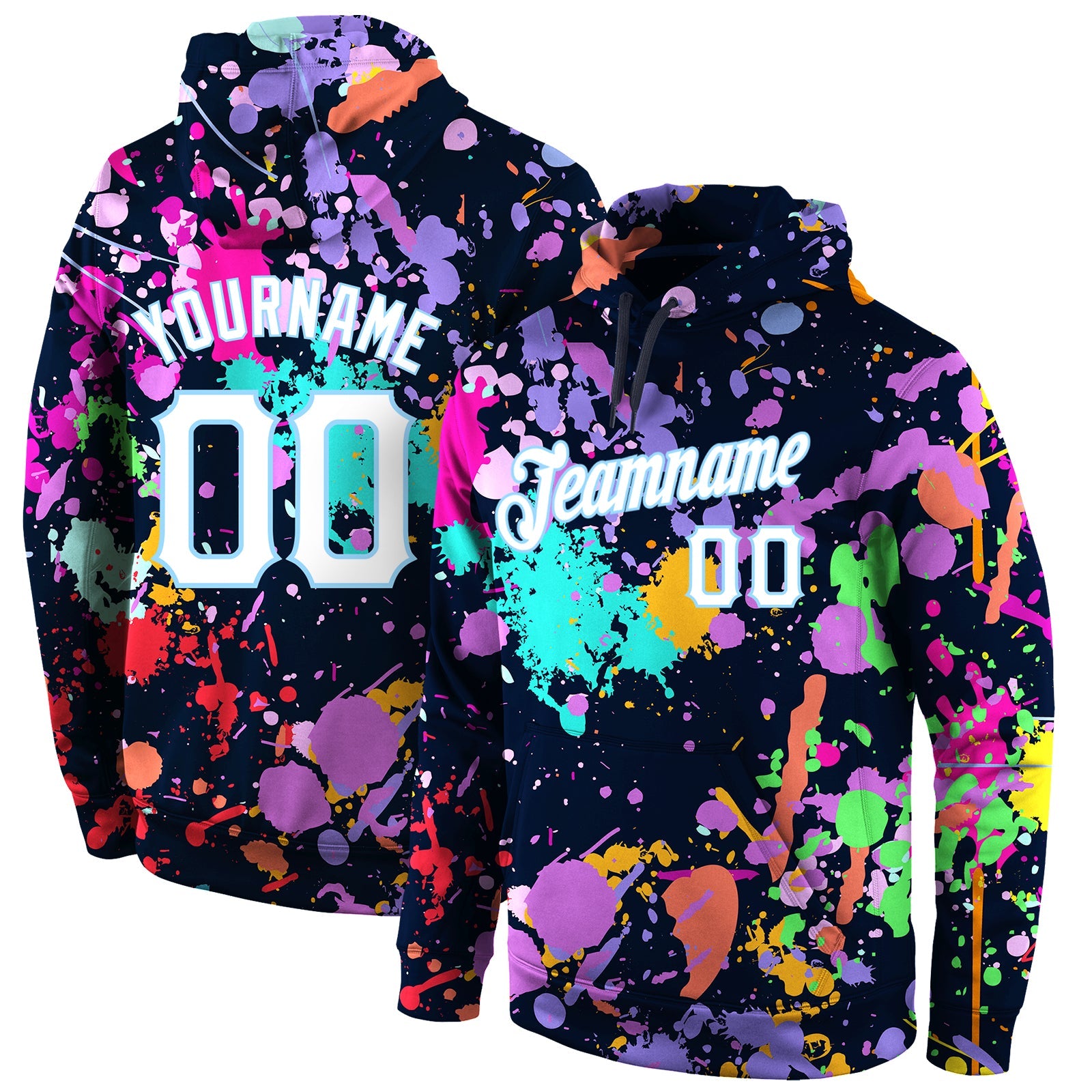 Custom Stitched Splashes Graffiti Pattern White-Light Blue 3D Sports Pullover Sweatshirt Hoodie - Main View