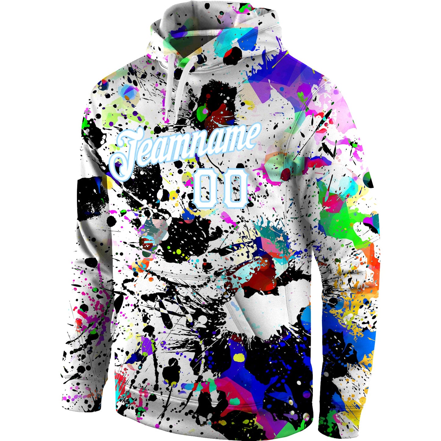 Custom Stitched Splashes Graffiti Pattern White-Light Blue 3D Sports Pullover Sweatshirt Hoodie view 2