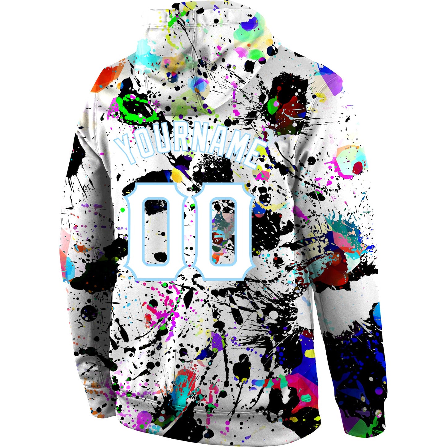 Custom Stitched Splashes Graffiti Pattern White-Light Blue 3D Sports Pullover Sweatshirt Hoodie view 3