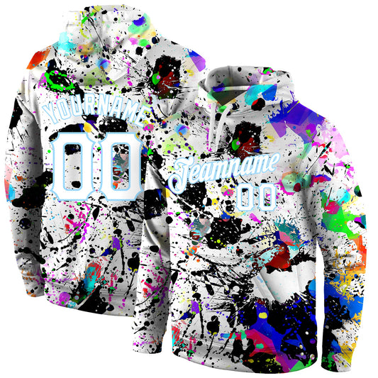 Custom Stitched Splashes Graffiti Pattern White-Light Blue 3D Sports Pullover Sweatshirt Hoodie - Main View