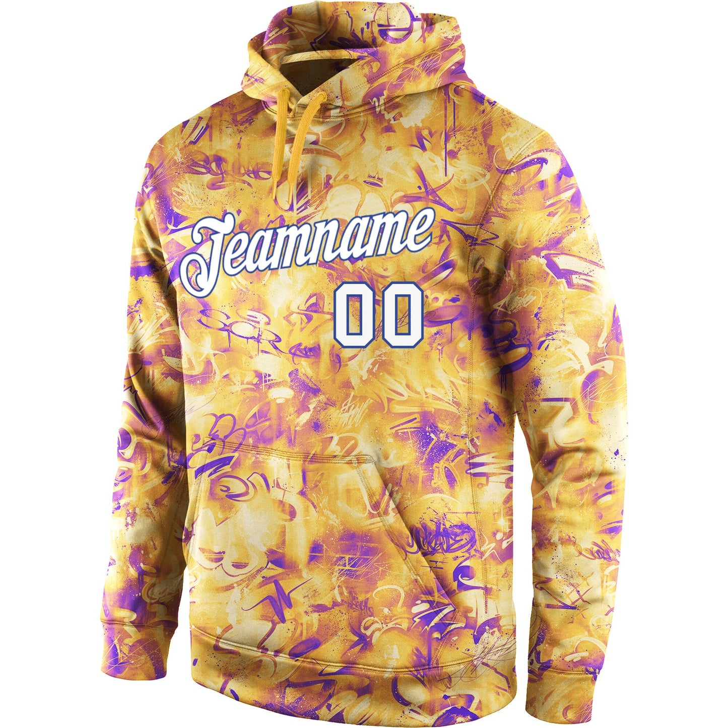 Custom Stitched Splashes Graffiti Pattern White-Royal 3D Sports Pullover Sweatshirt Hoodie view 2