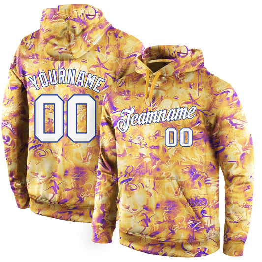 Custom Stitched Splashes Graffiti Pattern White-Royal 3D Sports Pullover Sweatshirt Hoodie - Main View