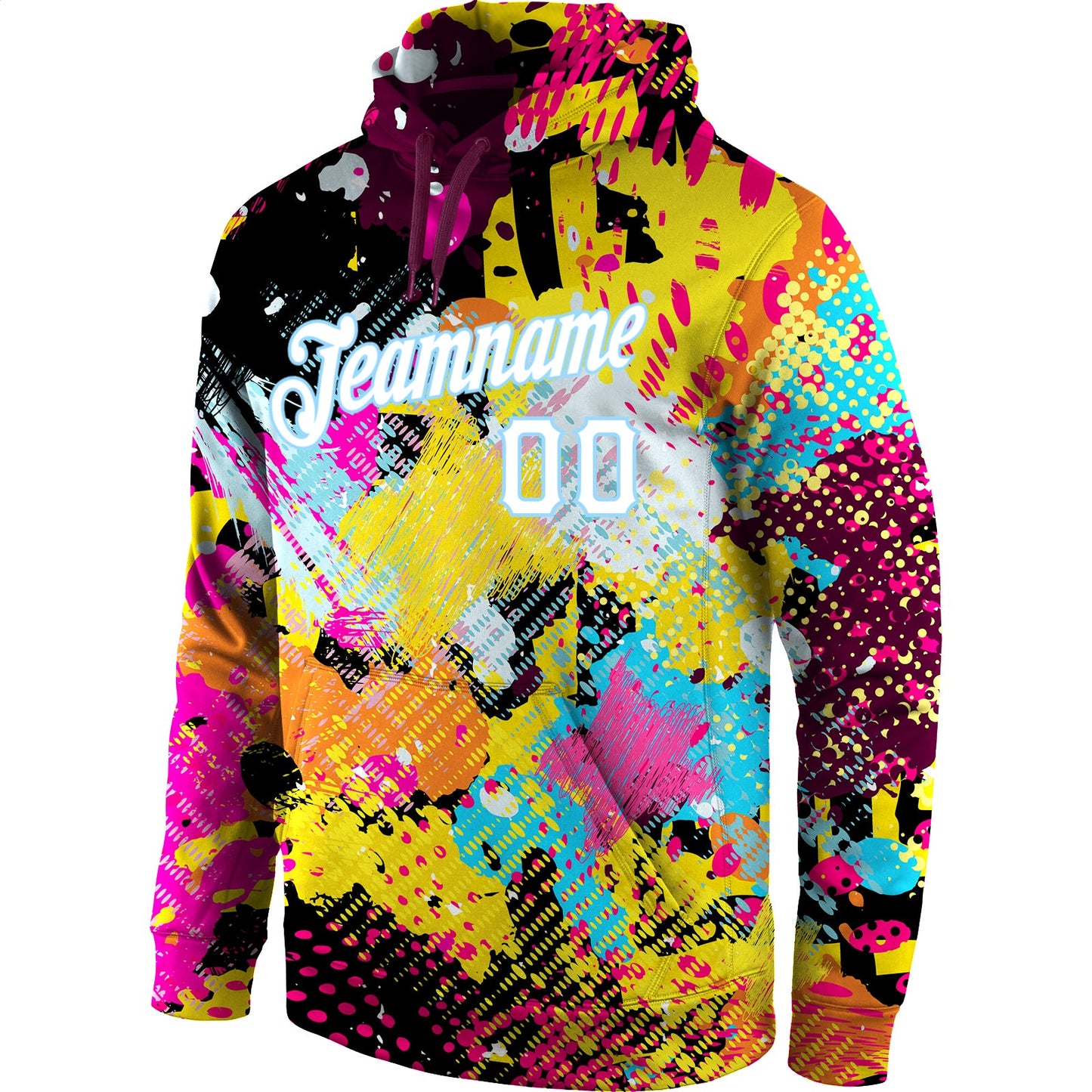Custom Stitched Graffiti Bright Psychedelic Pattern White-Light Blue 3D Sports Pullover Sweatshirt Hoodie view 2