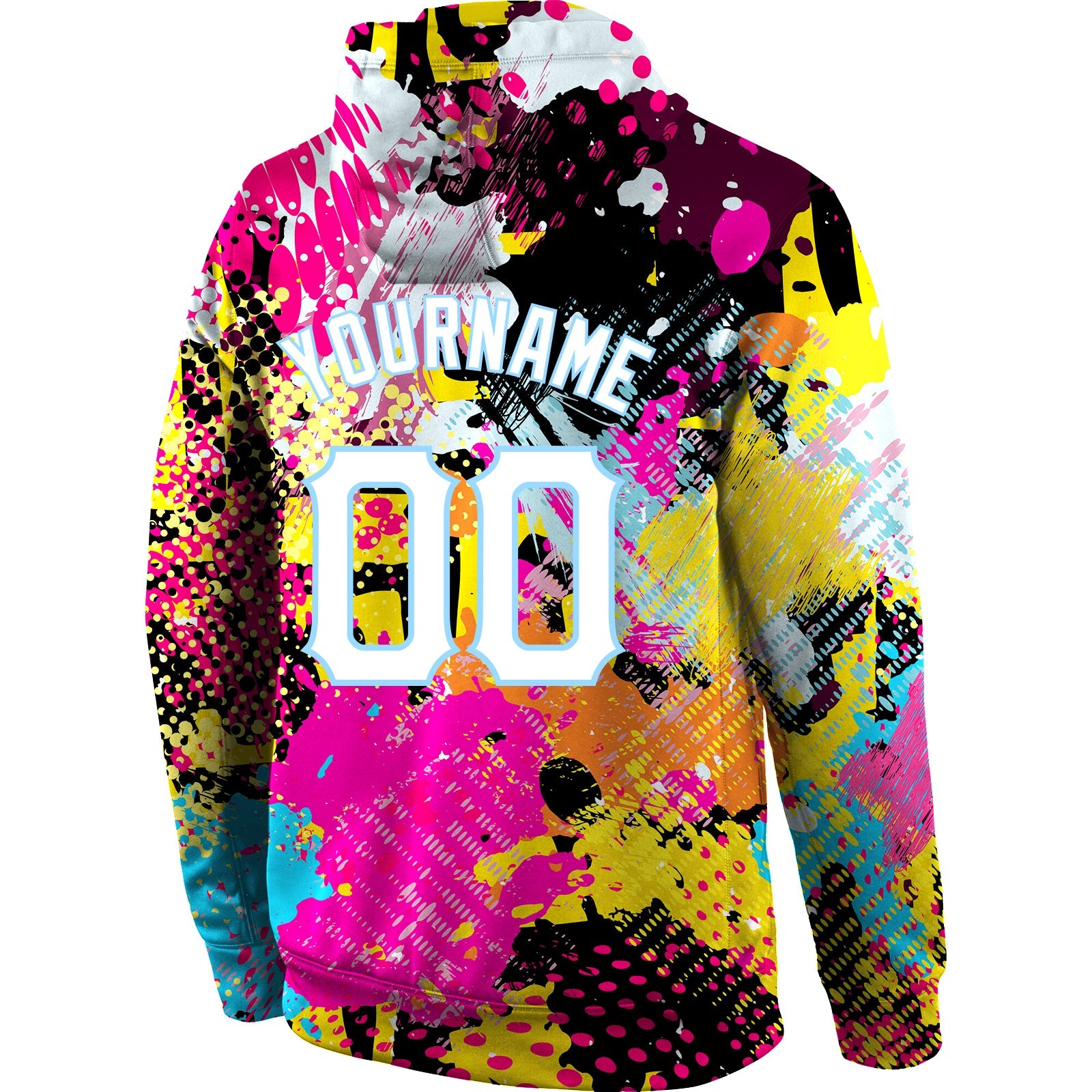 Custom Stitched Graffiti Bright Psychedelic Pattern White-Light Blue 3D Sports Pullover Sweatshirt Hoodie view 3